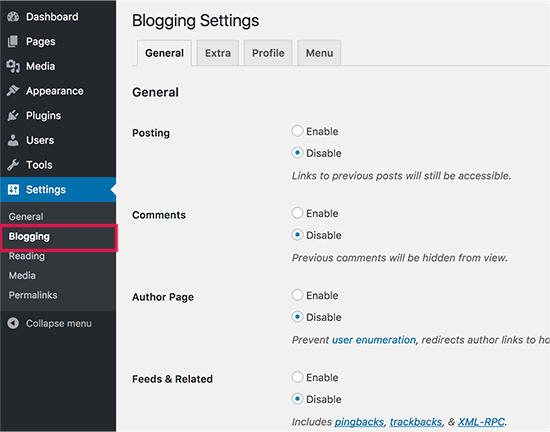 blogging-settings